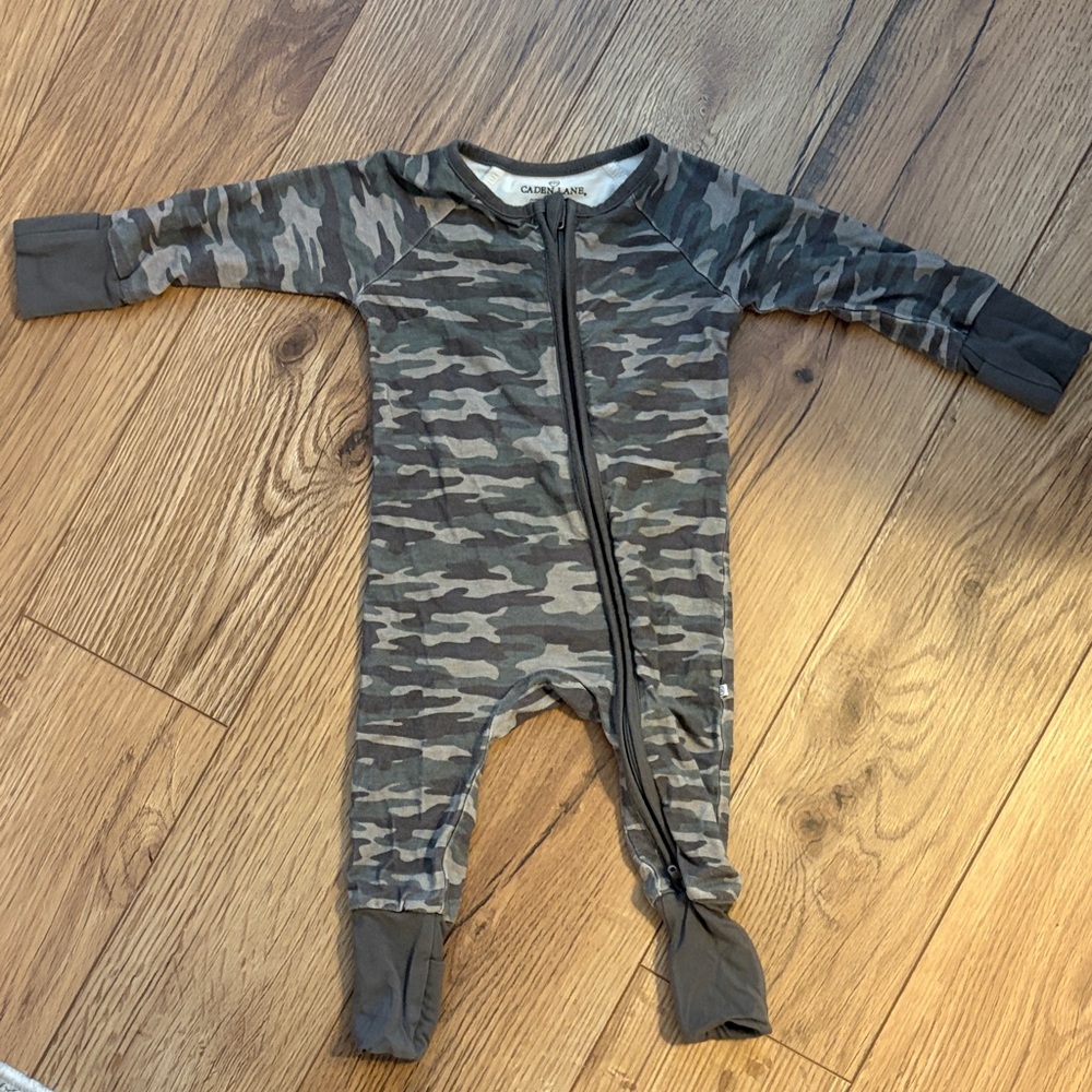 Caden Lane Gray & Green Camo Footed One-Piece